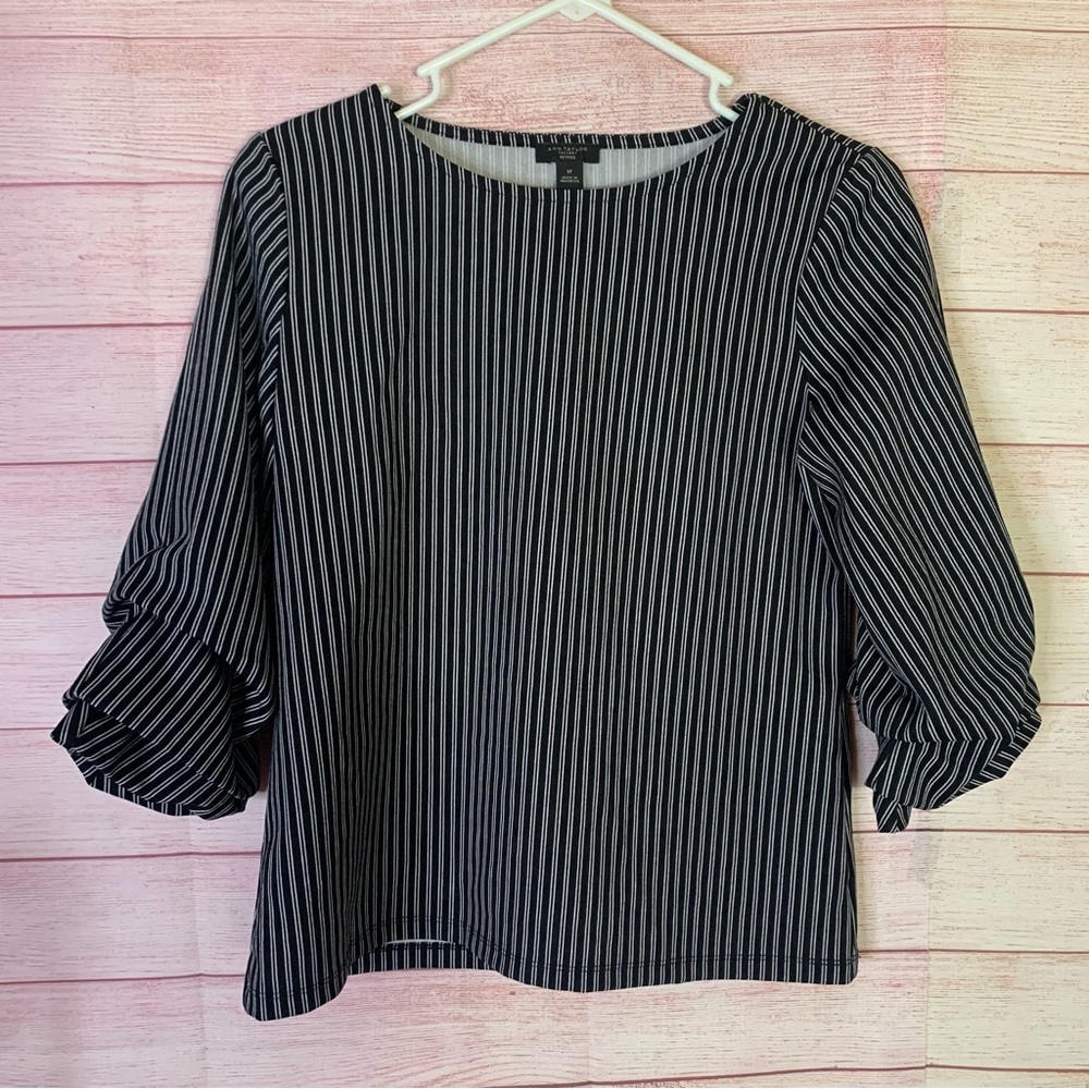 Ann Taylor Factory Black White Stripe Blouse Size SP